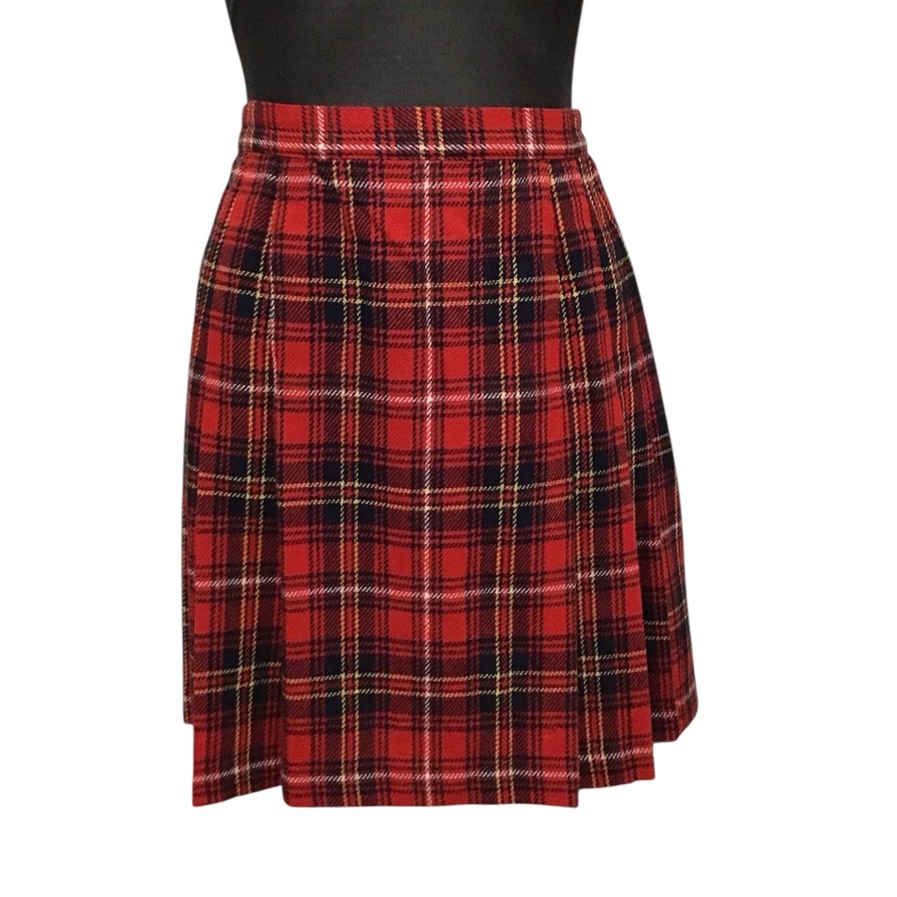 Vintage Norton McNaughton Red Tweed Plaid Pleated Mini Skirt Size 8 Petite